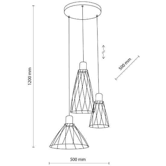 Lampadario per cucina nero tre elementi diffusori a gabbia